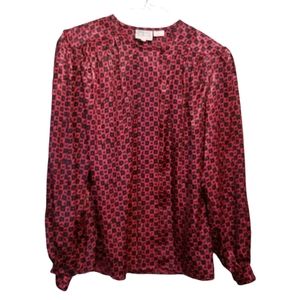 ANNE KLEIN Vintage New Aspects Red and Black Long Sleeve Blouse Size 8